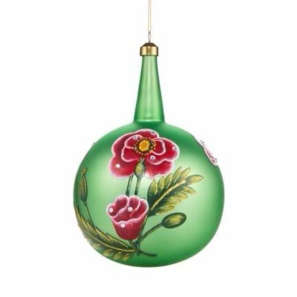 New $42 Bloomingdale’s floral hand painted long neck Christmas ornament ball